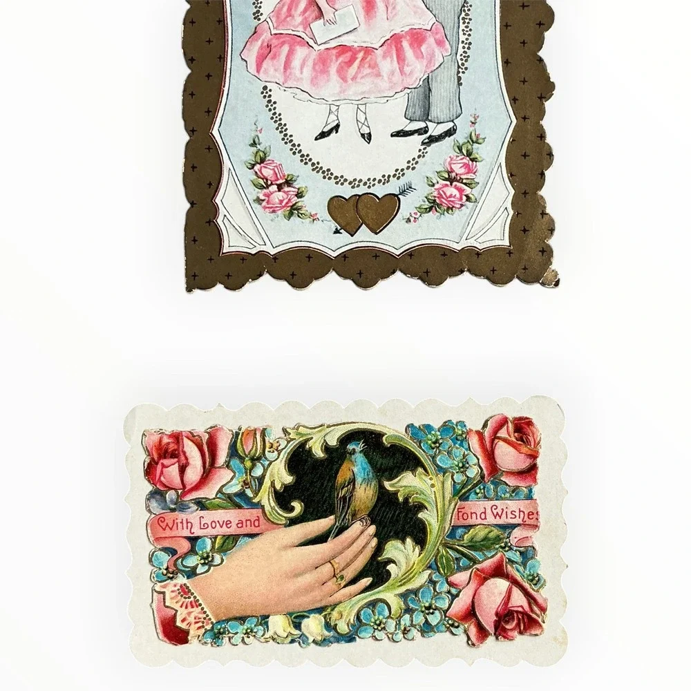 Antique Whitney Made Valentines Lot of 4 Die Cut Embossed Worcester Mass